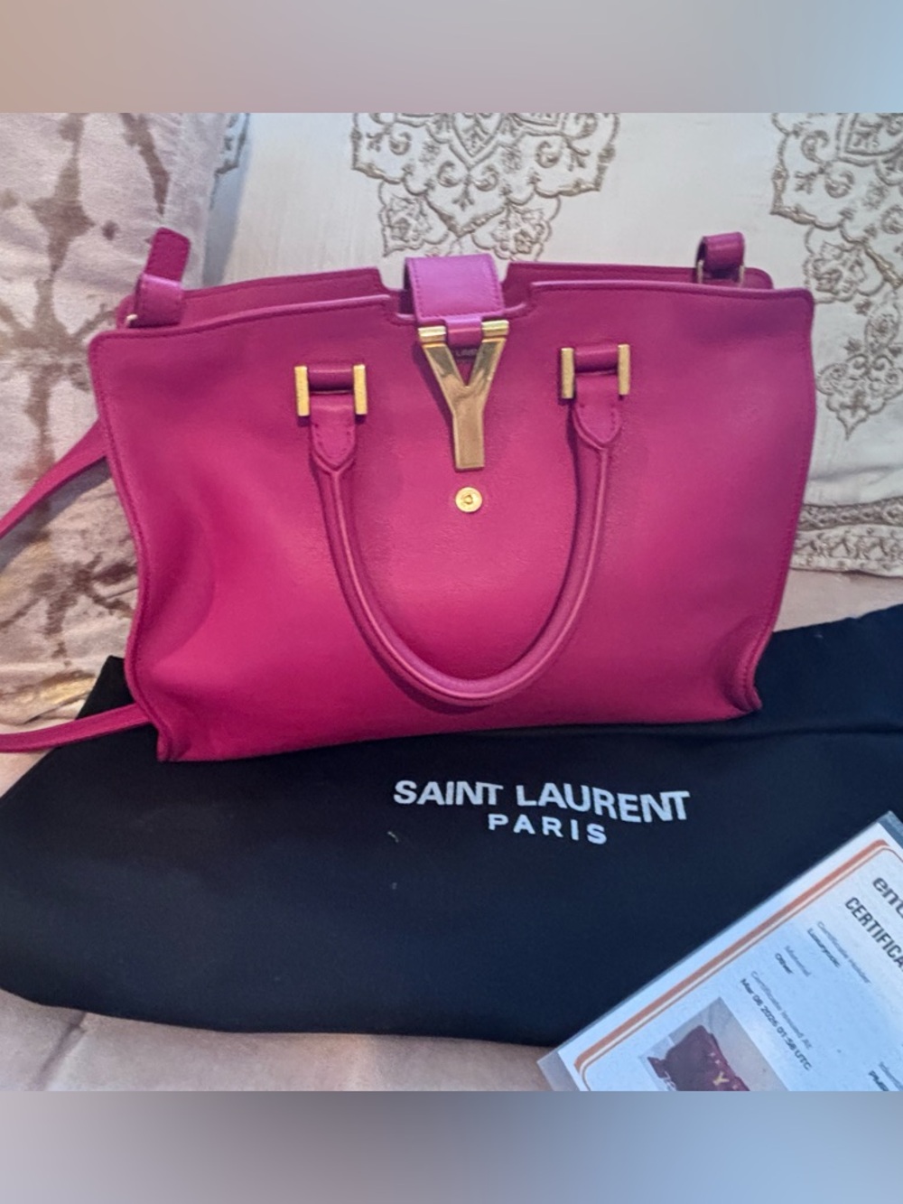 Saint Laurent Y-Logo Top Handle Cabas Chyc Pink Calfskin Bag